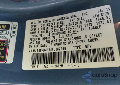 2015 Honda Cr-V Lx z USA, uszkodzony, nr VIN 5J6RM4H34FL082396